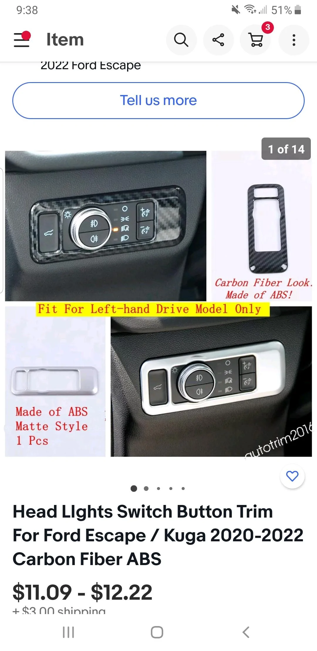 Ford Maverick Carbon fiber headlight switch trim Screenshot_20220306-093807_eBay