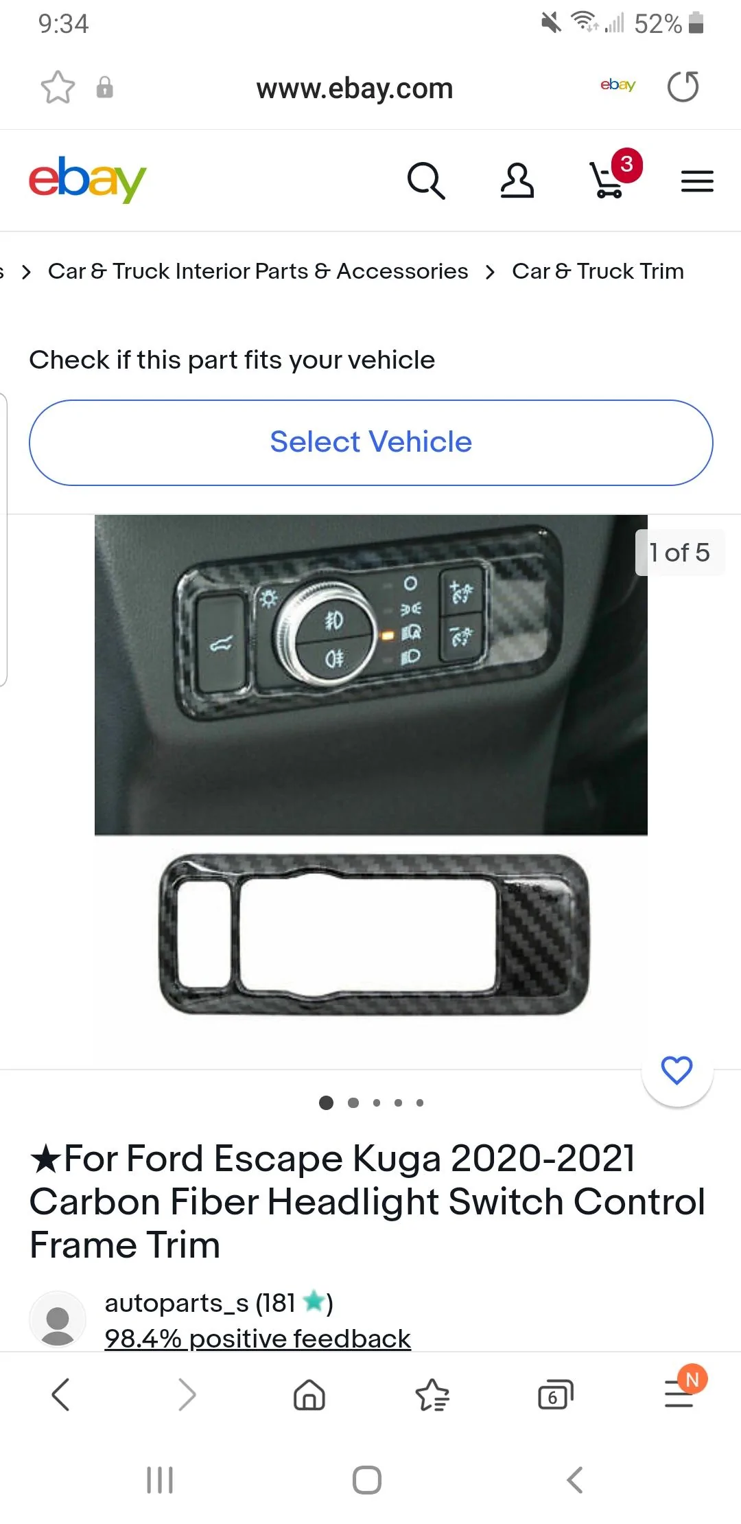 Ford Maverick Carbon fiber headlight switch trim Screenshot_20220306-093422_Samsung Internet