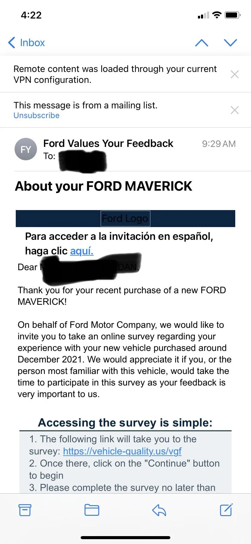 Ford Maverick Ford Values Your Feedback email 2A6FD5C2-D169-4164-B218-A1476FB542E5