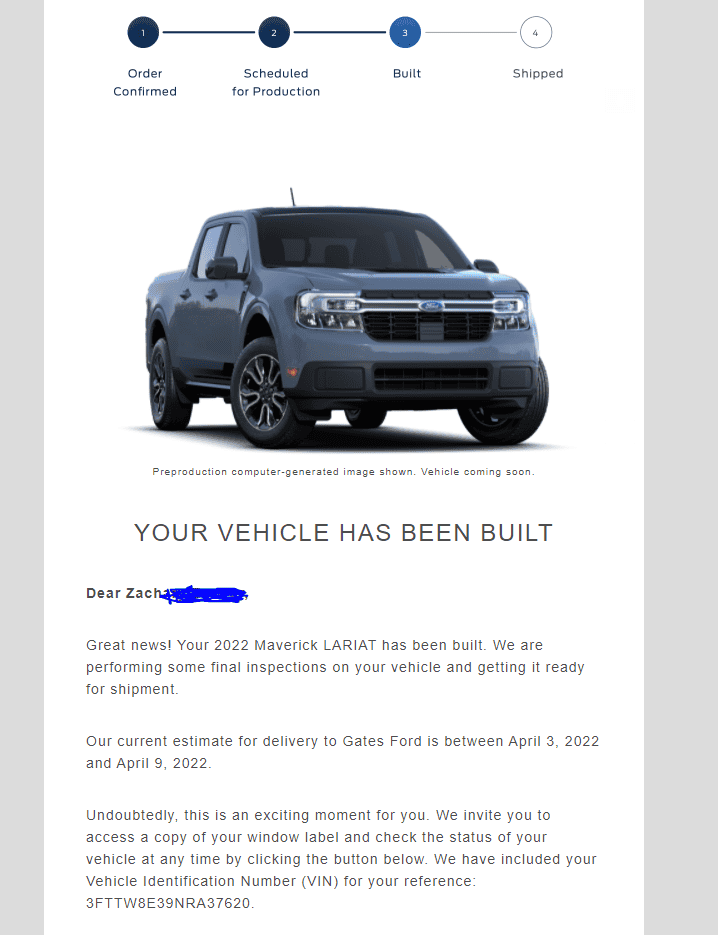 Ford Maverick Anyone with a 2/28 build date actually receive an email MAV.PNG