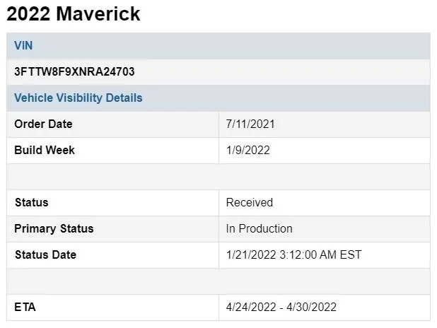 Ford Maverick In production since 1/12/2022 image_1