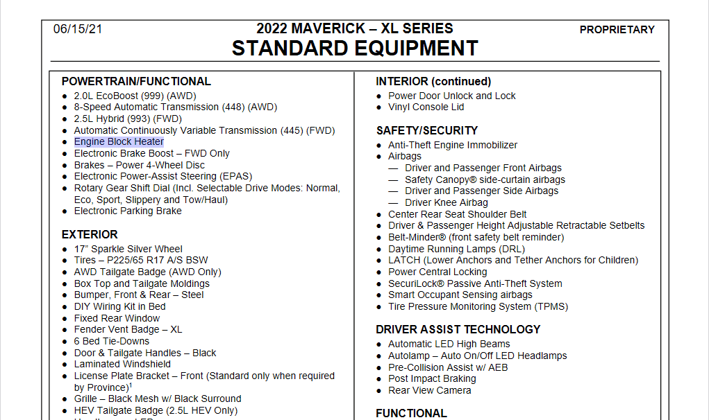 Ford Maverick Block Heater Screenshot 2021-08-18 at 08-36-00 2022 Maverick Order Guide - 2022 Maverick Order Guide (Canad