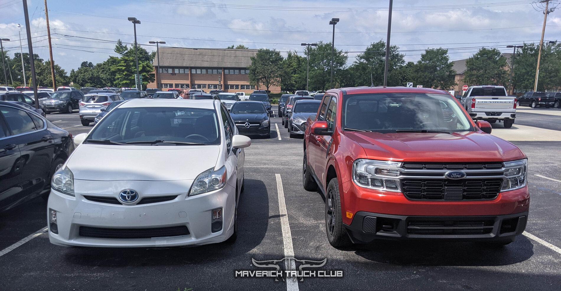 Ford Maverick HOT PEPPER RED Maverick Photos Thread Hot Pepper Red 2022 Maverick Lariat FX4 vs Prius 4