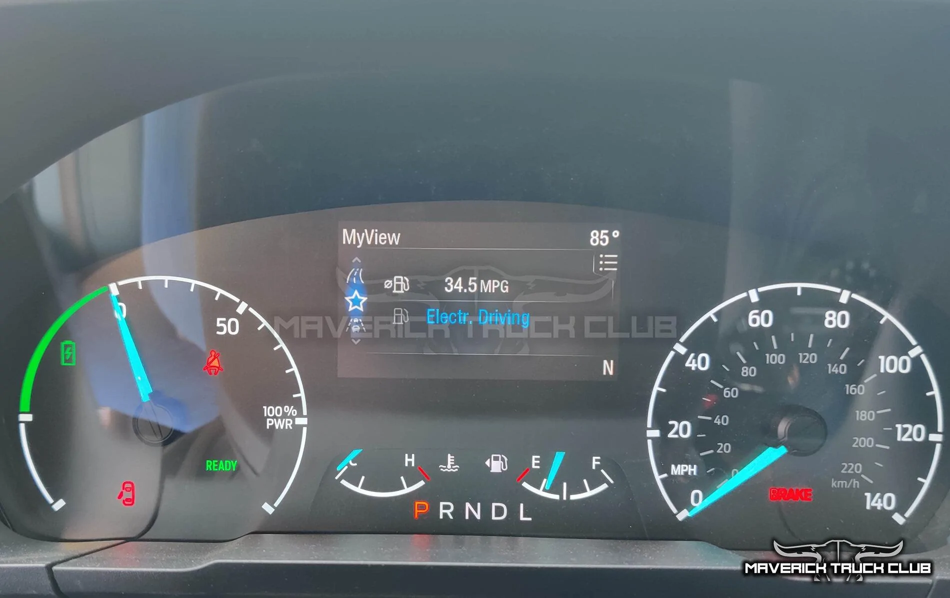 Ford Maverick 🔋 Hybrid Maverick Lux Showing 34.5 MPG and 1,478 Lbs Payload Sticker 2022 Maverick Hybrid MPG Display Gauge Electric Mode 1