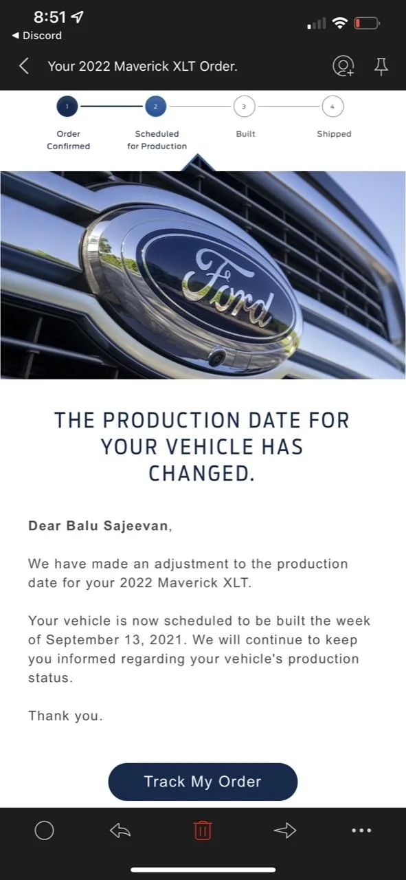 Ford Maverick My scheduled production week got moved up to week of 9/13 ACFF3643-C7CE-4C26-BA76-5DA3AAA1C331
