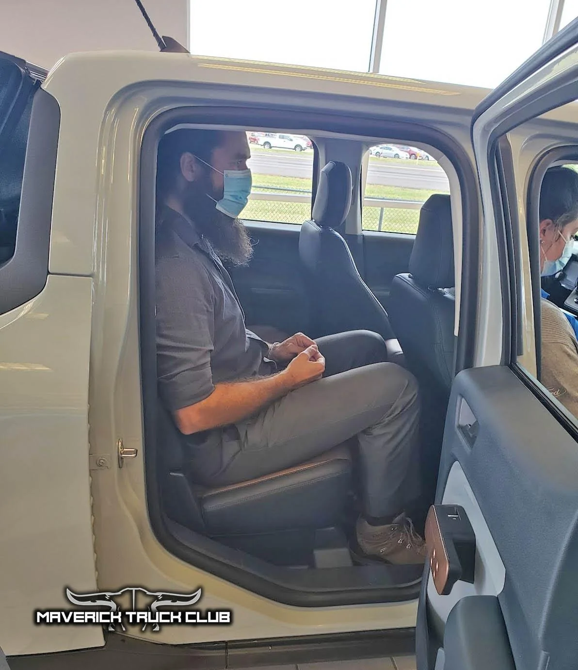Ford Maverick TONS of Maverick Trainer Pics & Measurements! (Cactus Gray, 6'6" tall driver & passenger, legroom, car seat, no moonroof, undercarriage) 2022 ford maverick tall 6'6%22 rear passenger legroom 1
