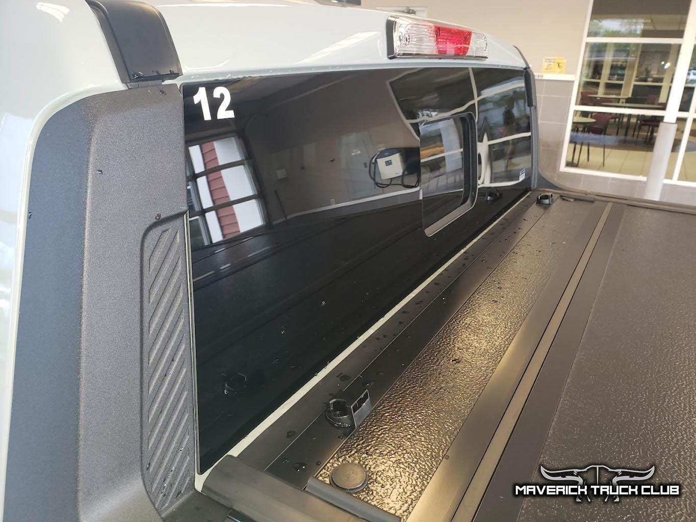 Ford Maverick TONS of Maverick Trainer Pics & Measurements! (Cactus Gray, 6'6" tall driver & passenger, legroom, car seat, no moonroof, undercarriage) 2022 Maverick Lariat Rear Window & Tri-Fold Hard Tonneau Bed Cover