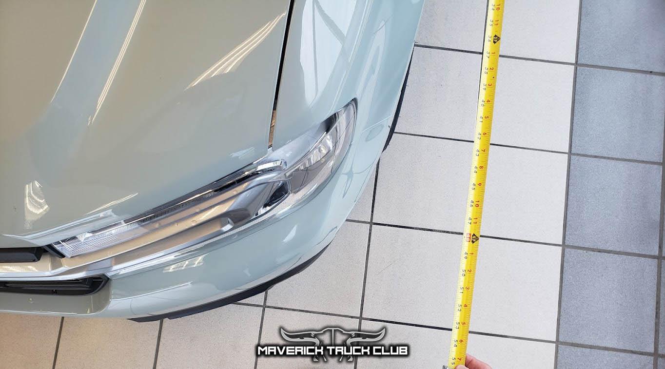 Ford Maverick TONS of Maverick Trainer Pics & Measurements! (Cactus Gray, 6'6" tall driver & passenger, legroom, car seat, no moonroof, undercarriage) 2022 Maverick front door to bumper distance length 54 inches