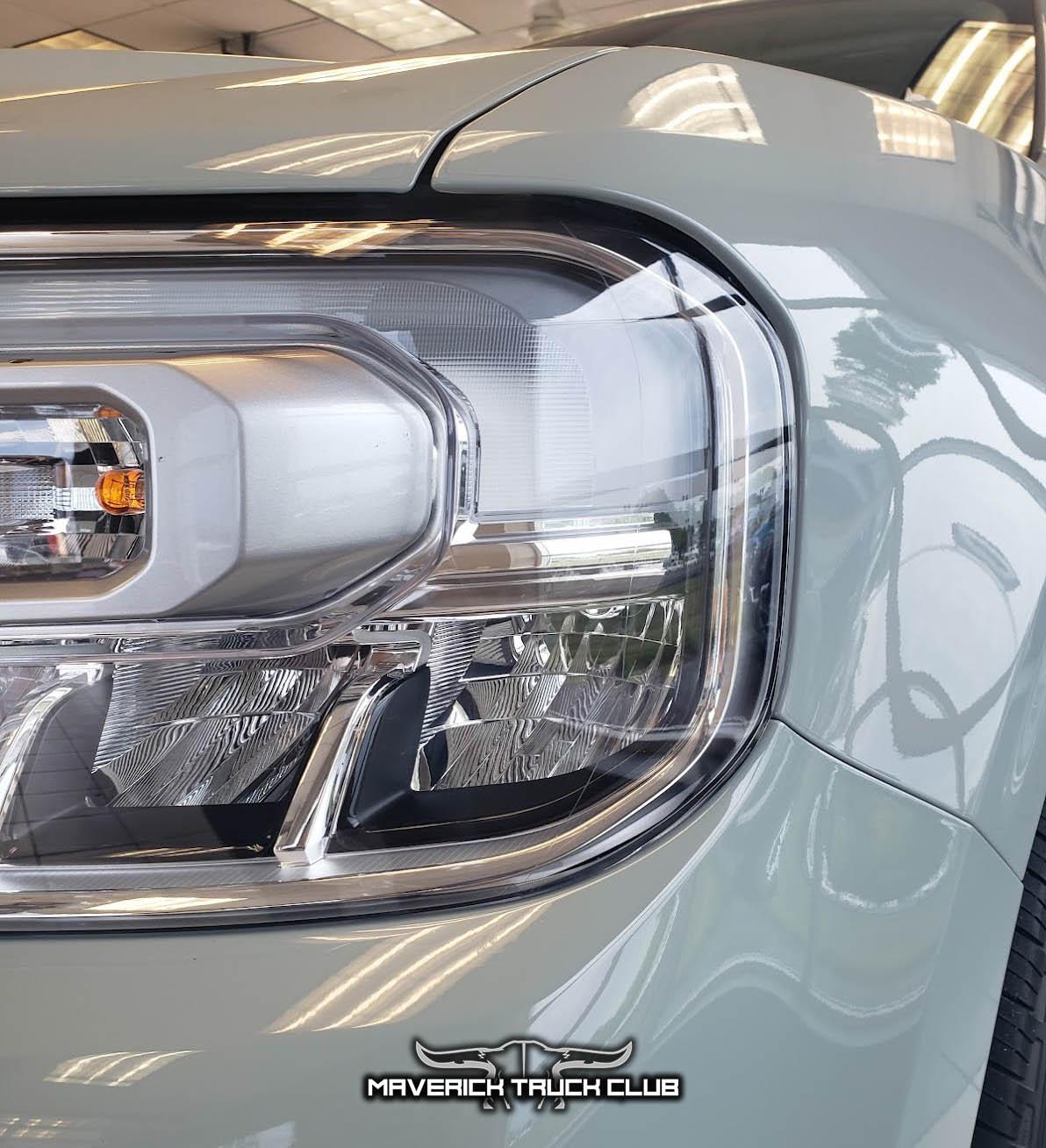 Ford Maverick TONS of Maverick Trainer Pics & Measurements! (Cactus Gray, 6'6" tall driver & passenger, legroom, car seat, no moonroof, undercarriage) 2022 Maverick Lariat headlights closeup up close