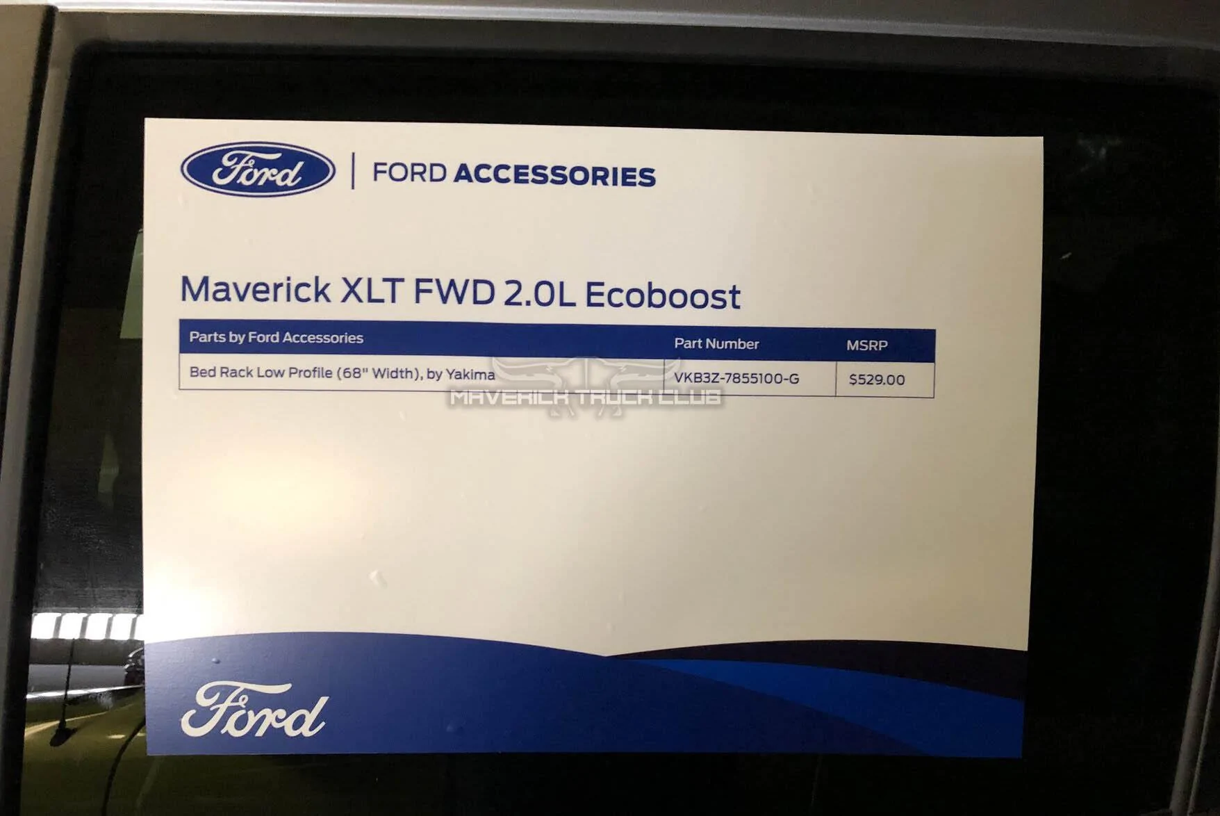 2022 Ford Maverick Yakima bed rack low profile part number pricing.webp