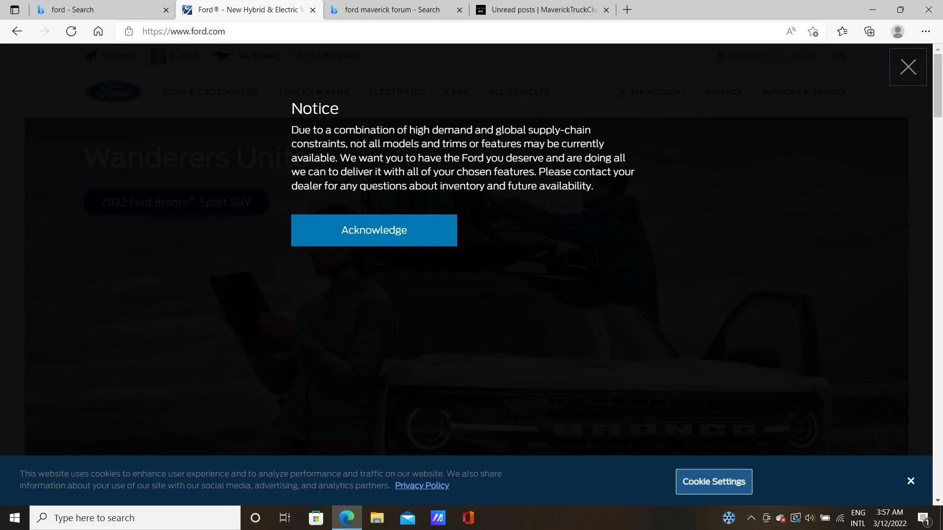 Ford Maverick On Ford site. ford shortag