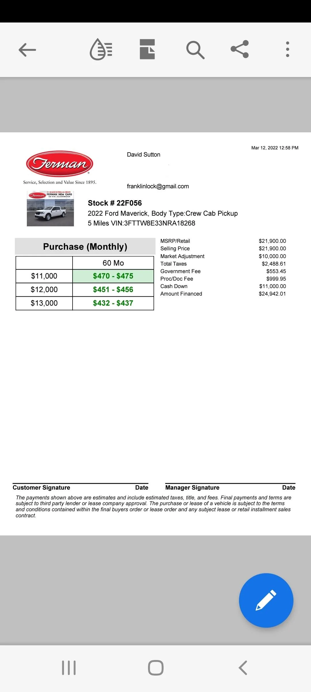 Ford Maverick Ferman Ford Clearwater - Bait and Switch - My Complaint to Ford Screenshot_20220313-065115_Acrobat for Samsung (1)