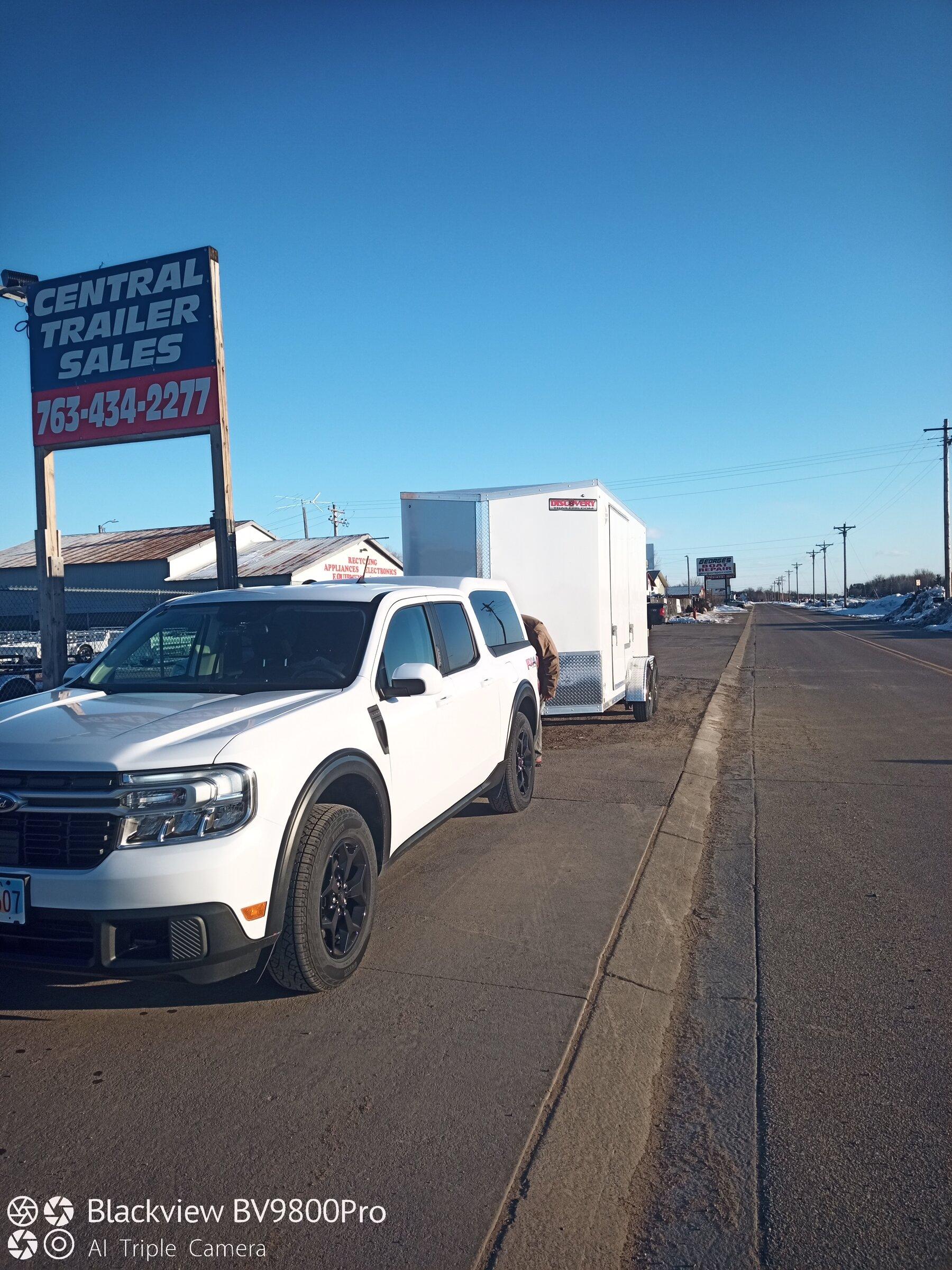 Ford Maverick Alaskan Bound - Delivery Road Trip Home in Two New Mavericks new 7x16 double axle trailer