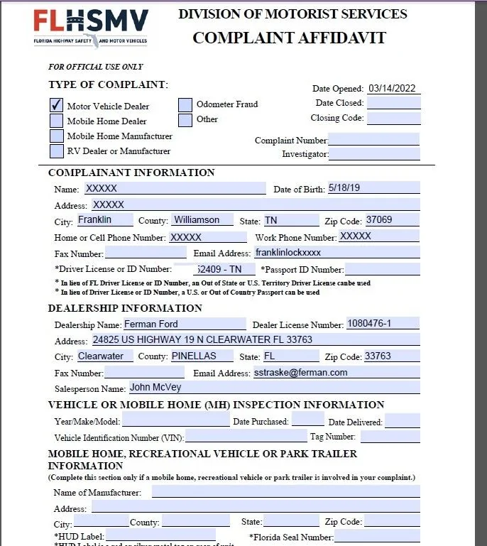Ford Maverick Ferman Ford Clearwater - Bait and Switch - My Complaint to Ford Ferman_complaintpix