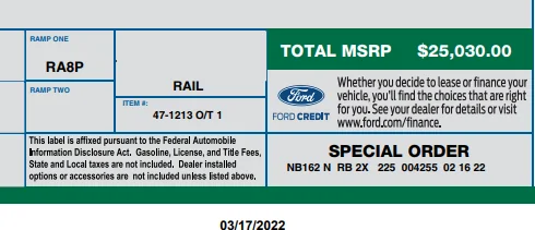 Ford Maverick window sticker date 1647518831166