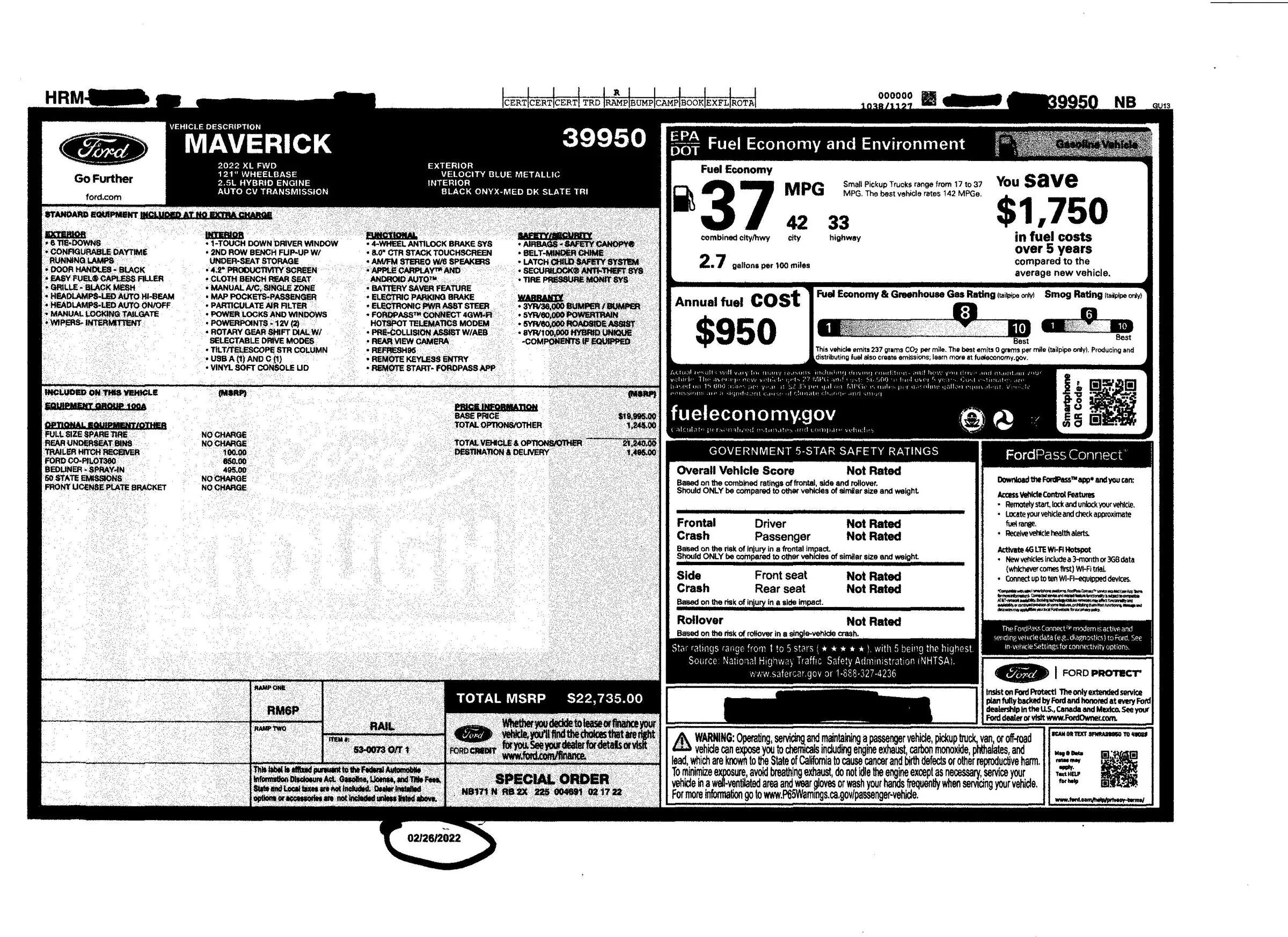 Ford Maverick 📬  3/17 Scheduling Email Received Group [EMAILS NOW ARRIVING!] Maverick window sticker blacked out
