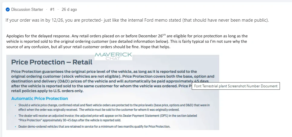 Ford Maverick X-Plan Price Protection Price protection