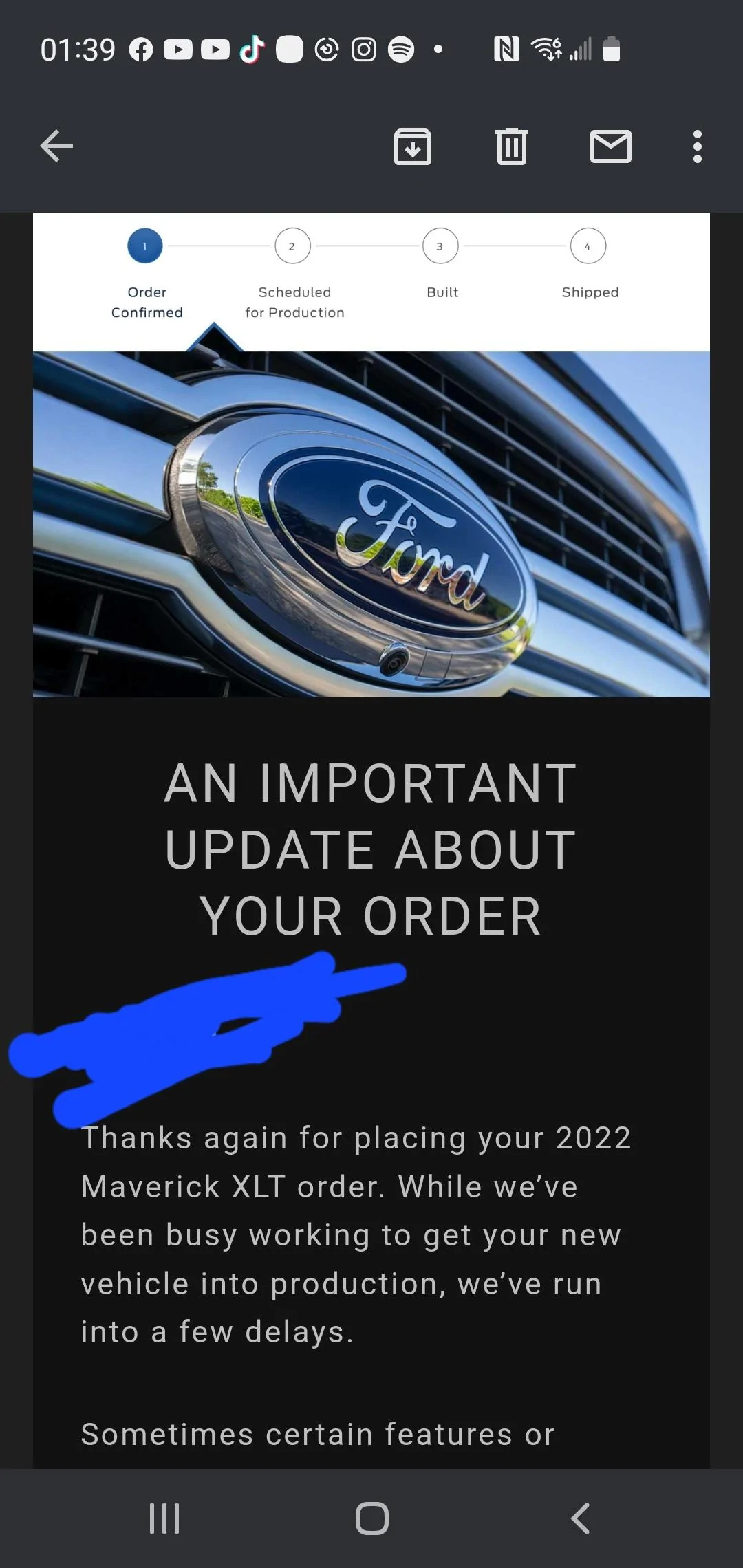 Ford Maverick Ford sends out (blanket spam) email -- "An Important Update About Your Order" Screenshot_20220319-013912_Gmail
