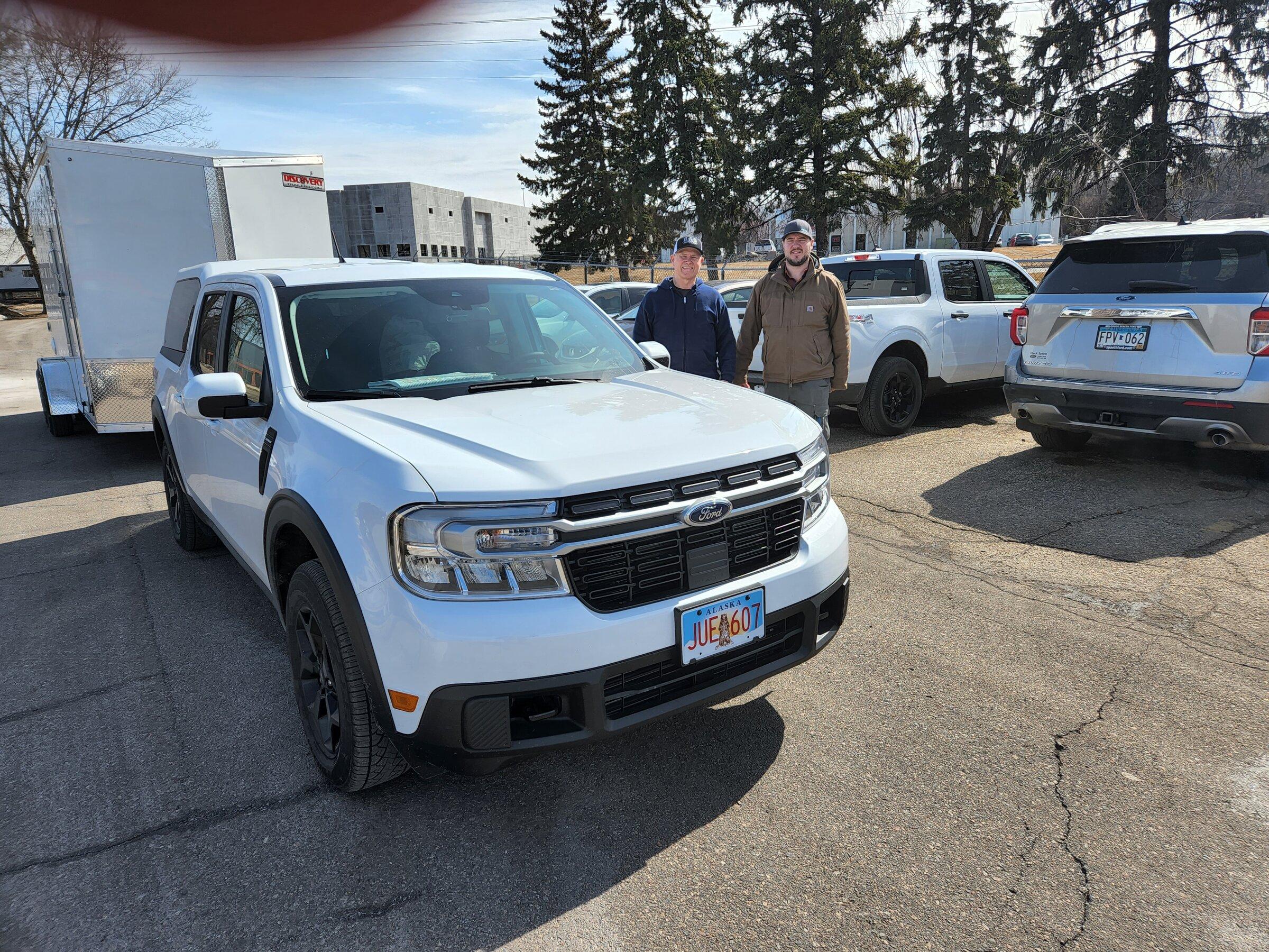 Ford Maverick Alaskan Bound - Delivery Road Trip Home in Two New Mavericks at freight yard ready to go