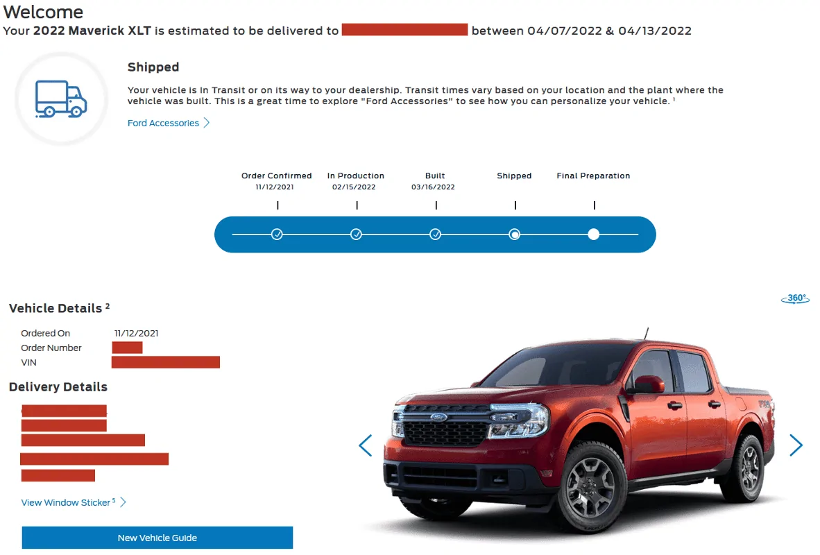 Ford Maverick 📊 Maverick Order Tracking List & Stats [Enter Yours!] Order Tracking Status 2022-03-22