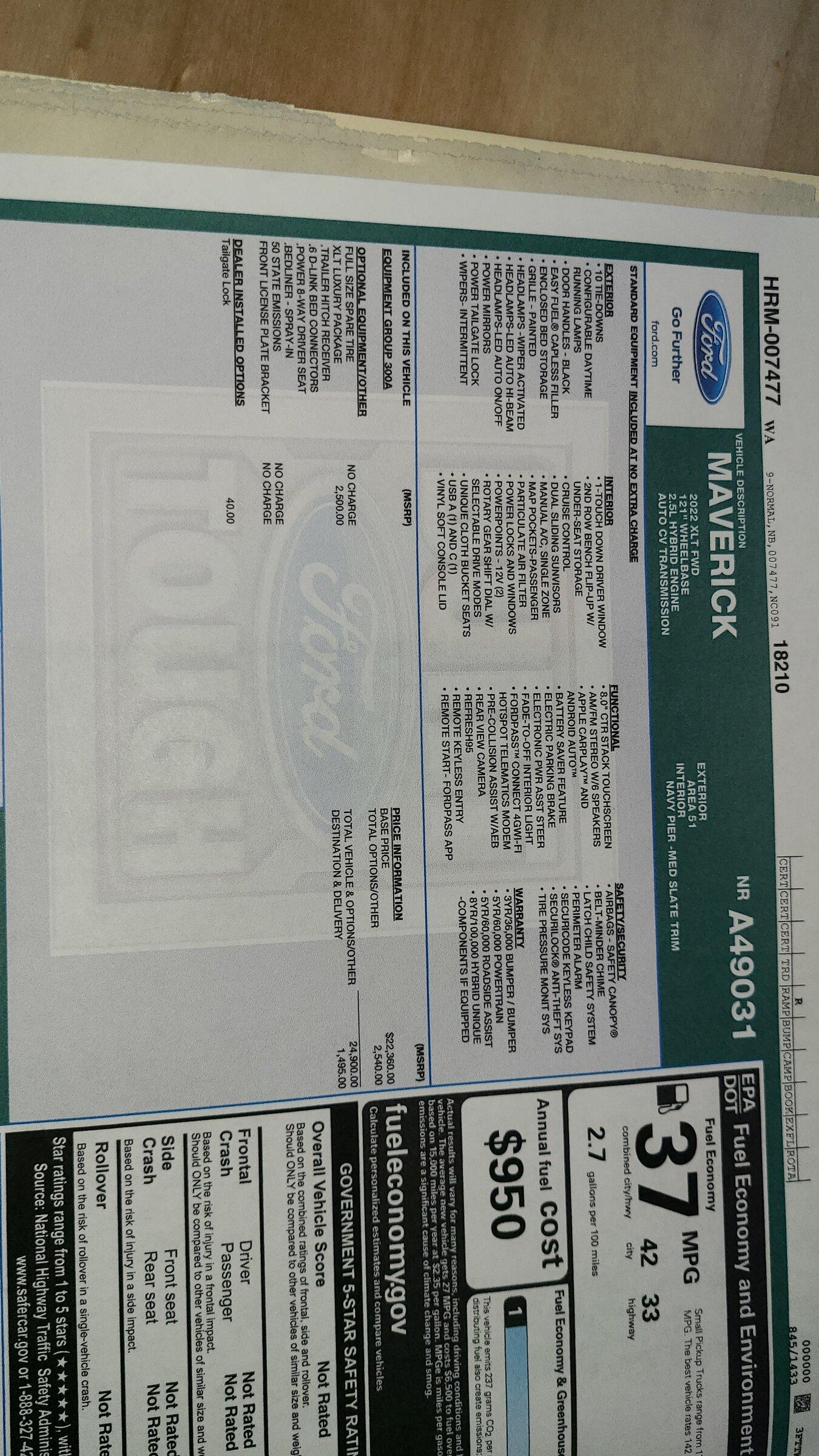 Ford Maverick 🧭 Maverick Build & Tracking Links 20220324_171539