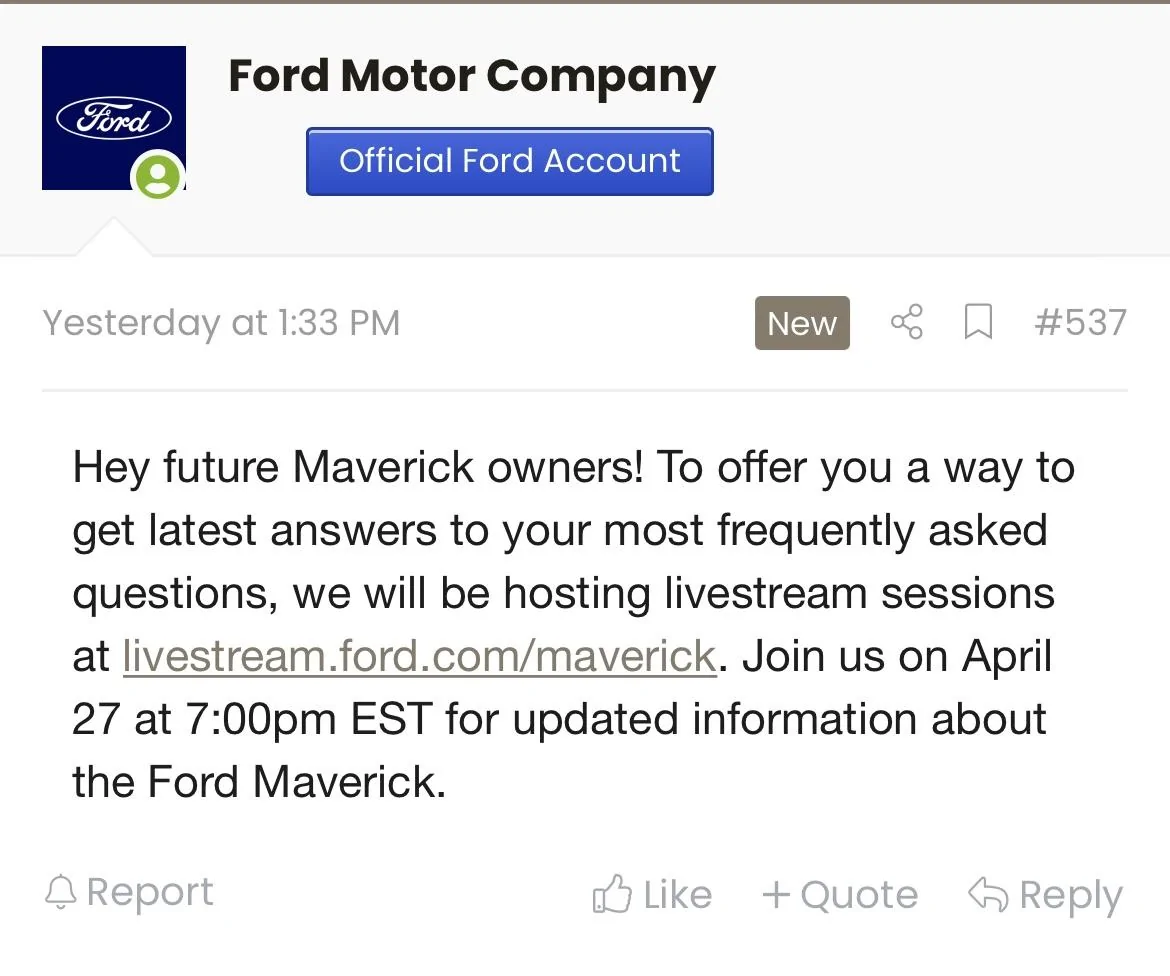 Ford Maverick Official Ford Maverick Livestream April 27th BF63BA90-01C2-4F7E-86D3-F4300D9FA603