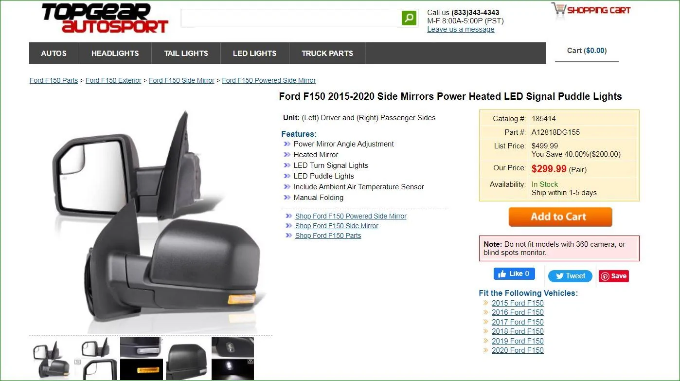 Ford Maverick Aftermarket Controllable Mirrors mirror