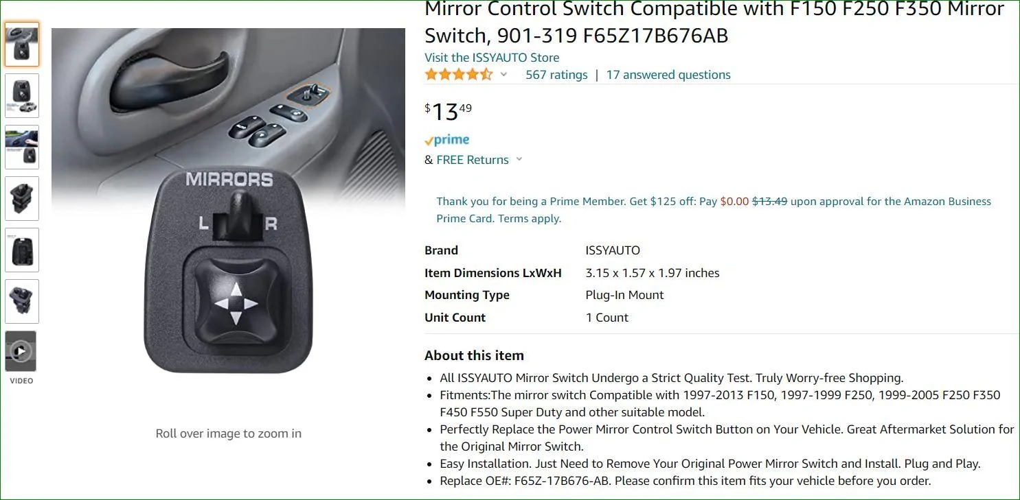 Ford Maverick Aftermarket Controllable Mirrors mirror control
