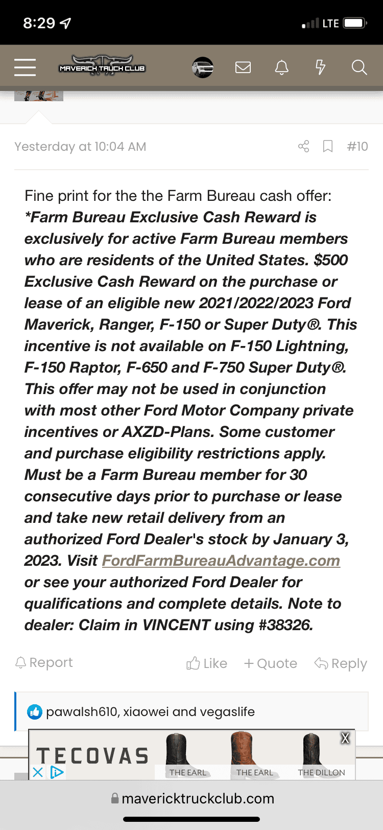 Ford Maverick $500 Rebate Reward from Ford for Farm Bureau members — Only $20 for anyone to join B0B686BE-50C3-4A94-86D9-BD5270A20CDD