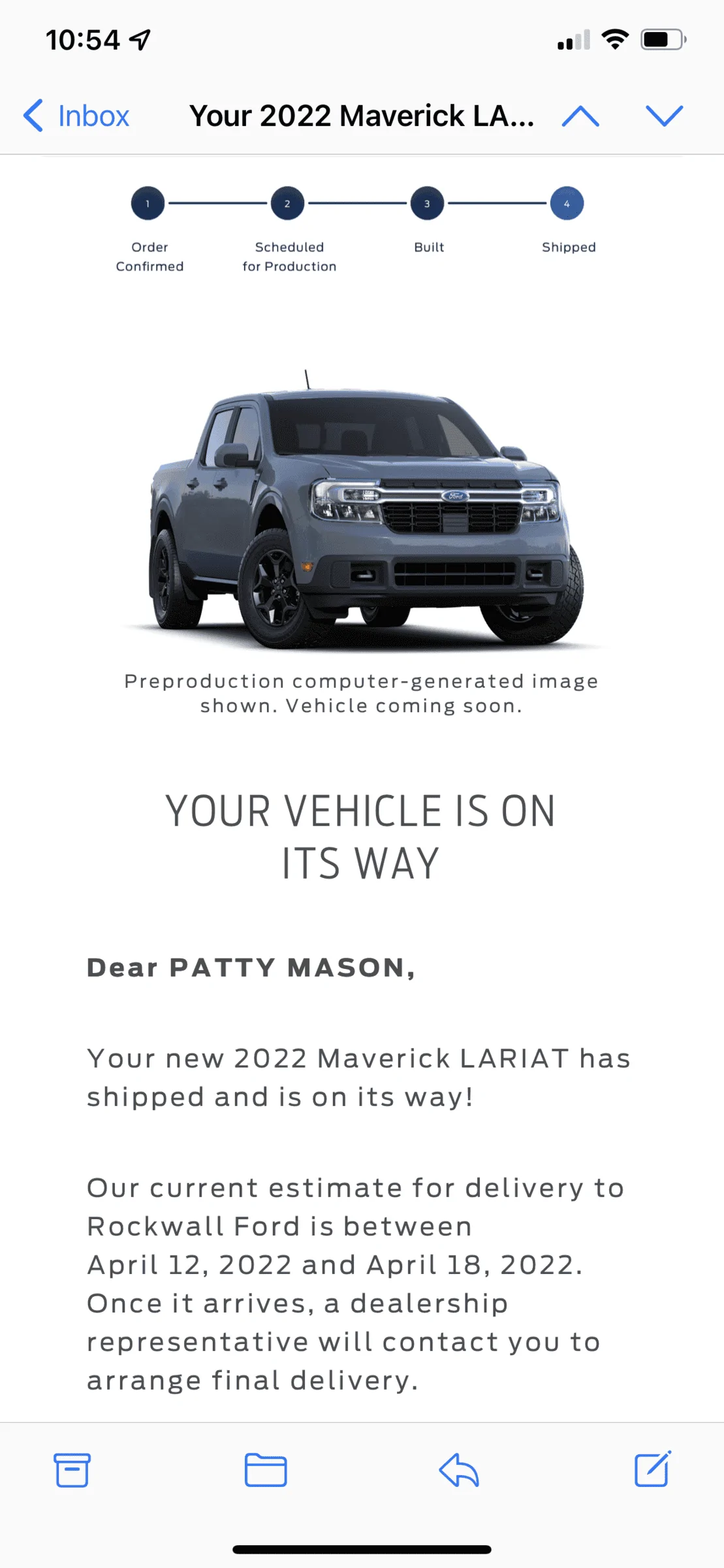 Ford Maverick Your vehicle has been built B3B66B39-3363-4CC3-AE0F-D008EC1E67A5