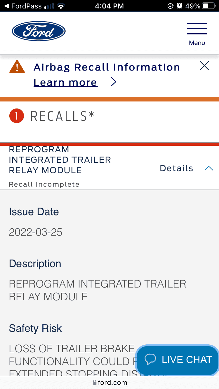 Ford Maverick Trailer brake programming Recall 22S17 30DCC276-6A90-4ECF-89AB-8822794B2D45