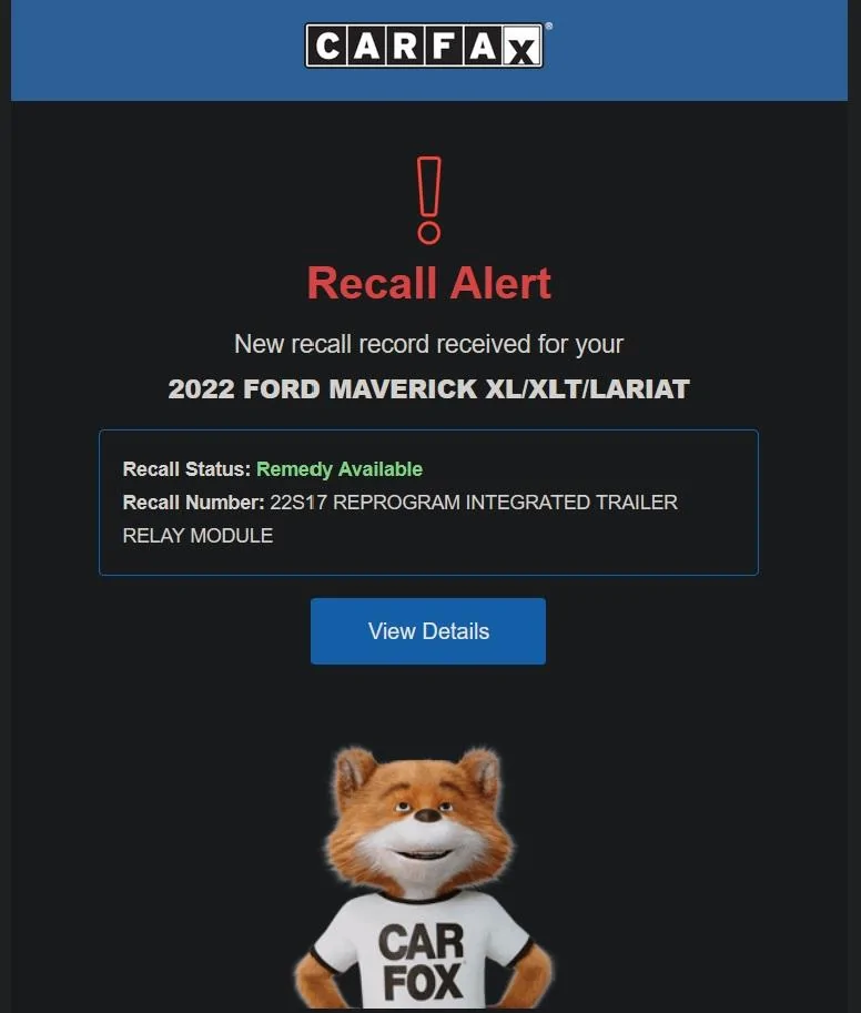 Ford Maverick Trailer brake programming Recall 22S17 Recall