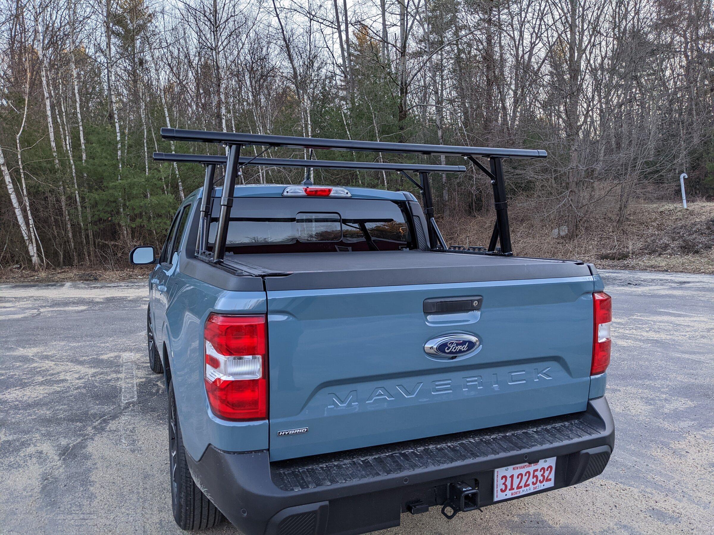 Ford Maverick Installed 4' 6" TruXedo Pro X15 Tonneau Cover & Angry Elephant Rack System Rail size 50" PXL_20220402_223311990