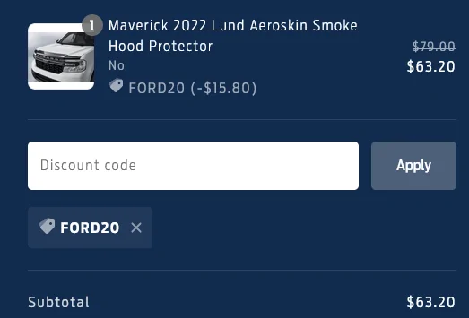 Ford Maverick Ford Accessories discount code? 1649184100454
