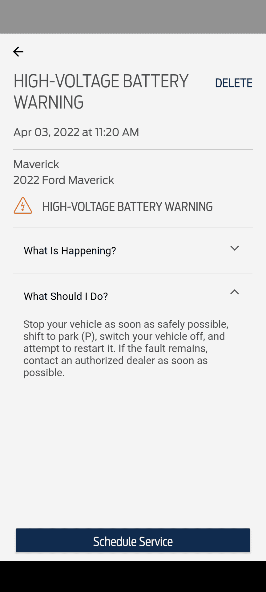 Ford Maverick High voltage battery warning Screenshot_20220407-072403