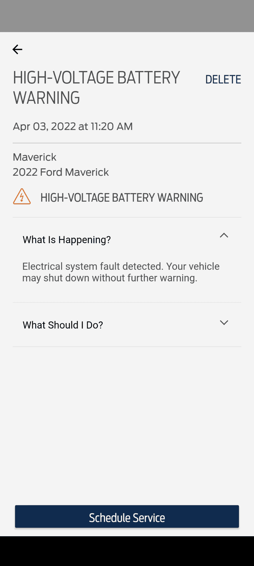 Ford Maverick High voltage battery warning Screenshot_20220407-072331