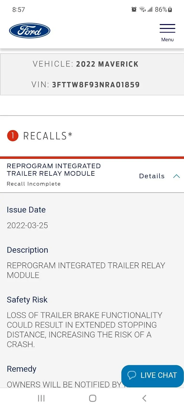 Ford Maverick Welcome to my Maverick fuel tank recall nightmare. Screenshot_20220407-085740_Chrom