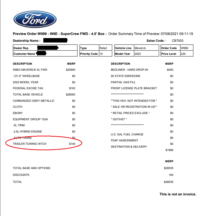 Ford Maverick $810 For Factory Trailer Hitch Receiver originalOrder