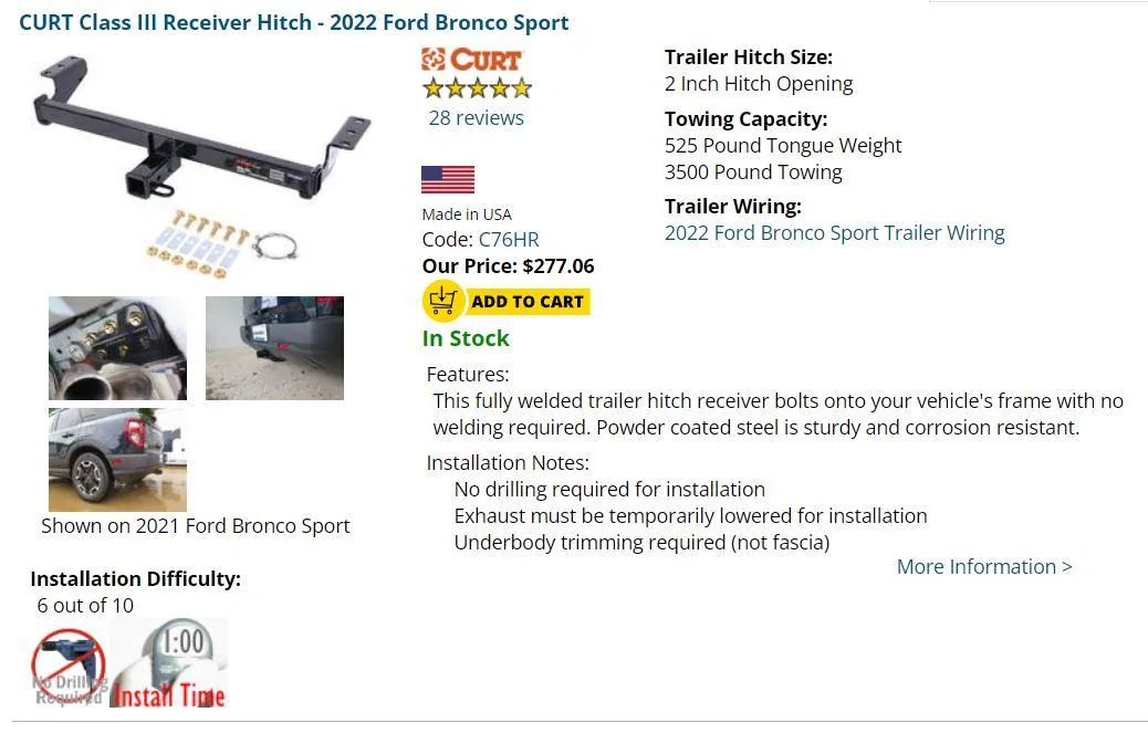 Ford Maverick DIY - Tow Hitch Installation Curt Bronco Sport Hitch Receiver
