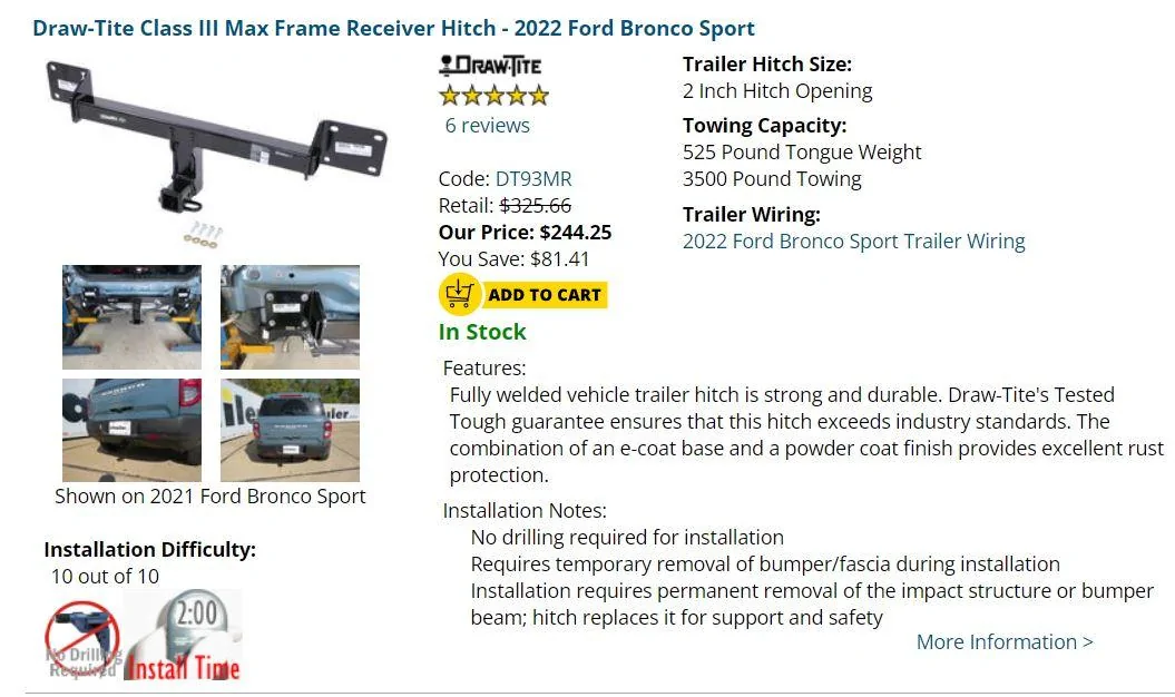 Ford Maverick DIY - Tow Hitch Installation Draw-Tite Bronco Sport Hitch Receiver