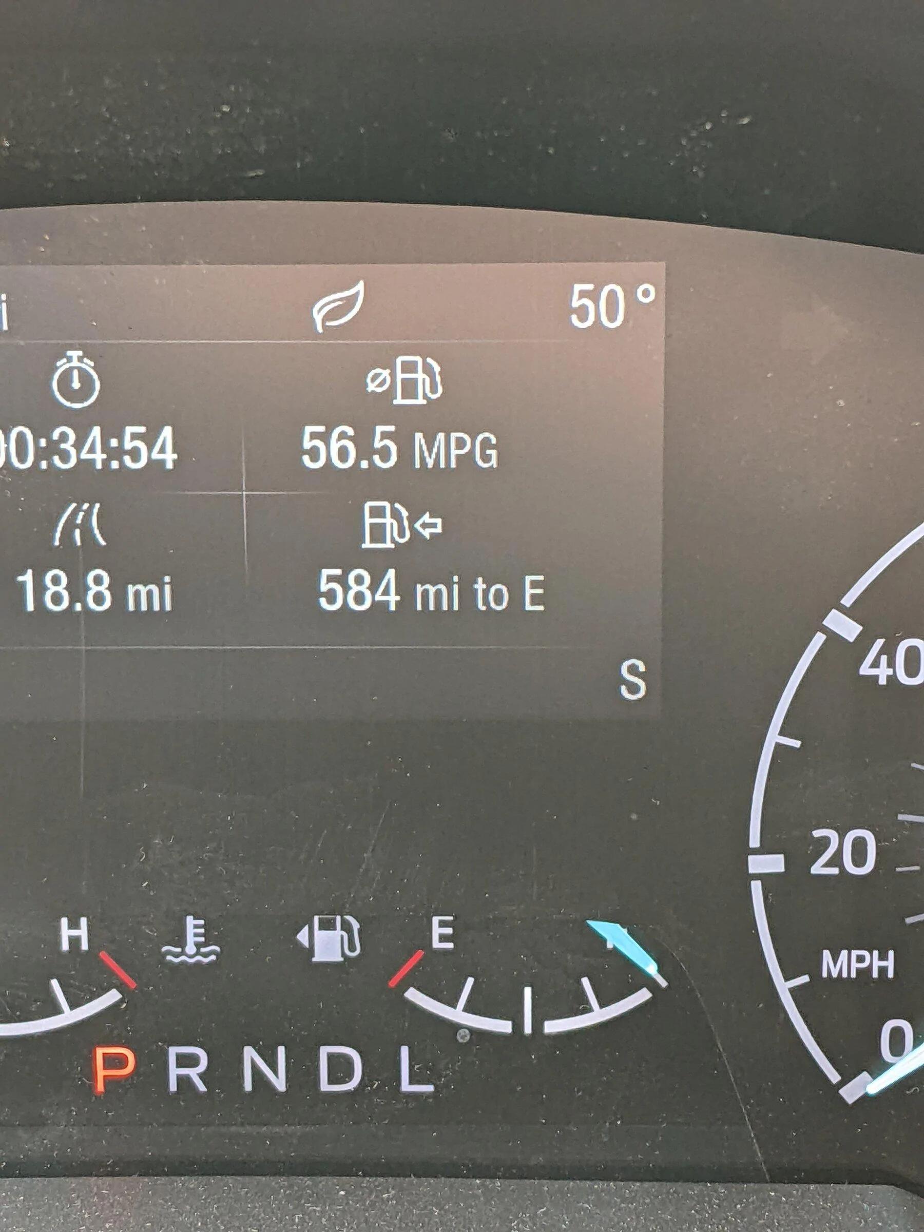 Ford Maverick Hybrid average MPG in Normal, ECO, & Slippery modes PXL_20220403_202928416
