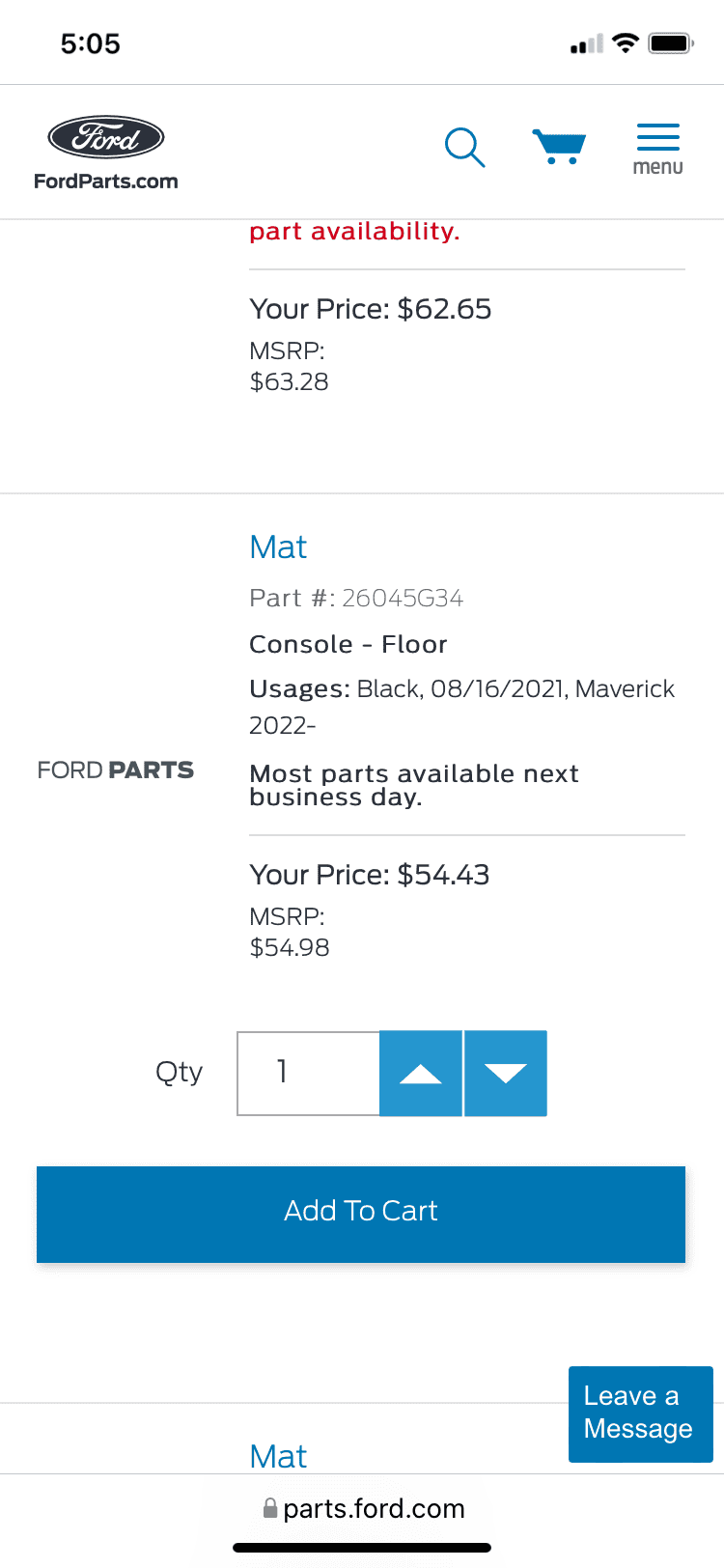 Ford Maverick OEM Carpet Floor Mats - part number? 97BF1215-3124-4678-9745-F66FE9A4022D