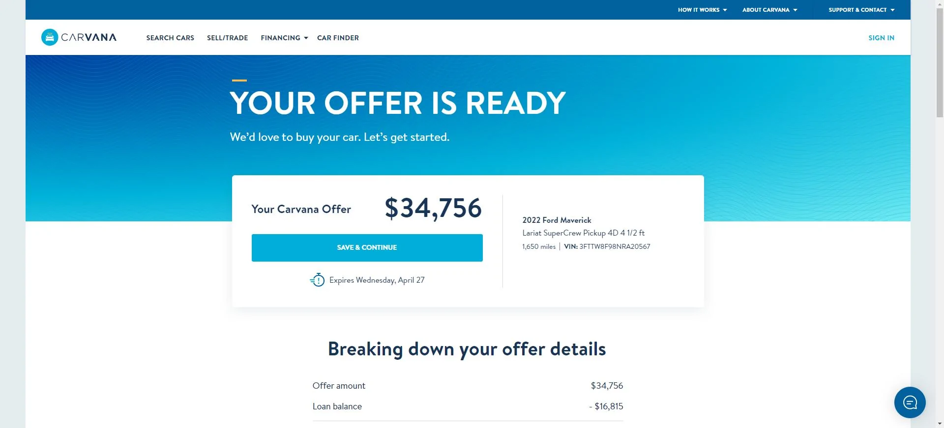 Ford Maverick Kellyblue Value . For fun I tried it out Sell-or-Trade-In-Your-Car-Online-Carvana