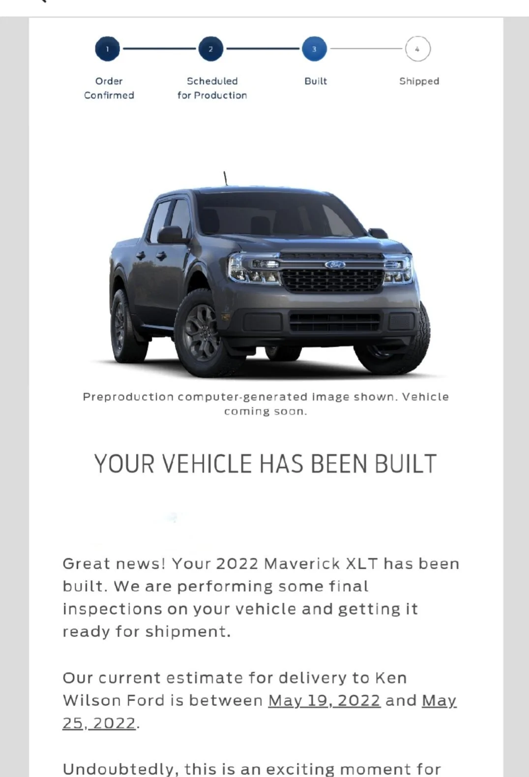 Ford Maverick Should be built this week. Screenshot_20220421-200241_Email