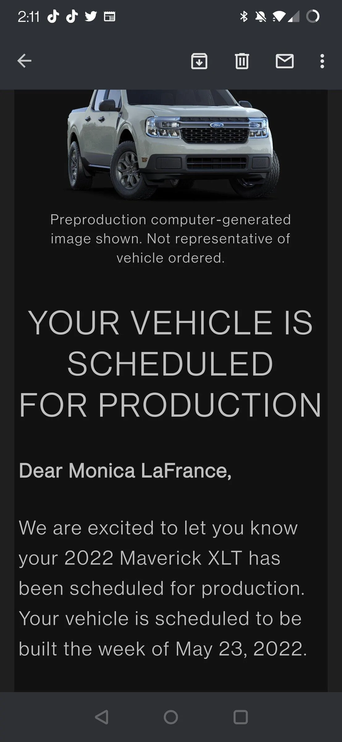 Ford Maverick ⏱ Maverick Scheduling Next Week (4/4) For Production Build Weeks 5/16 and 5/23 Screenshot_20220429-141159