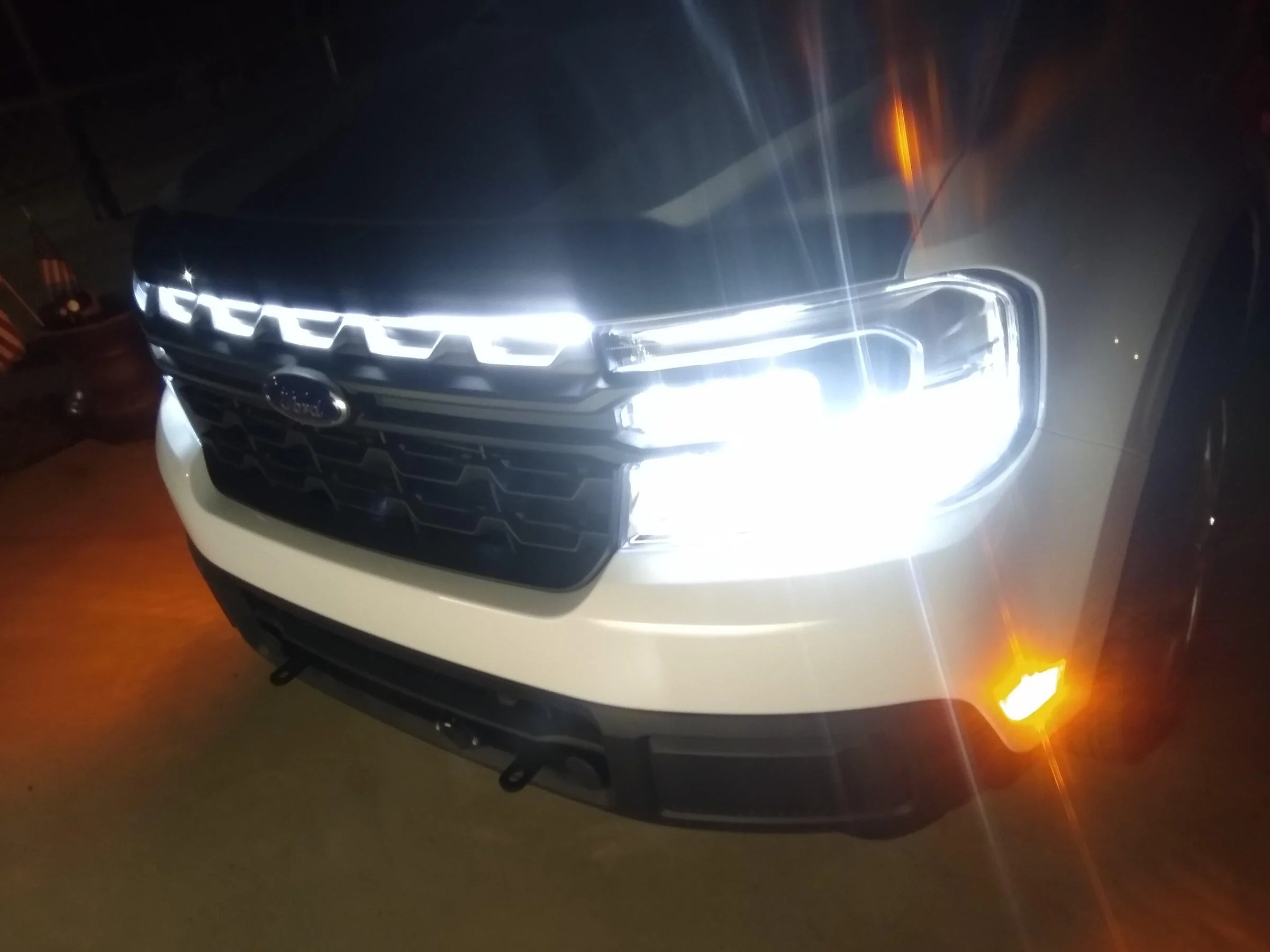 Ford Maverick Custom Lightning-style LED light bar strip added to Maverick grille IMG_20220430_205412562