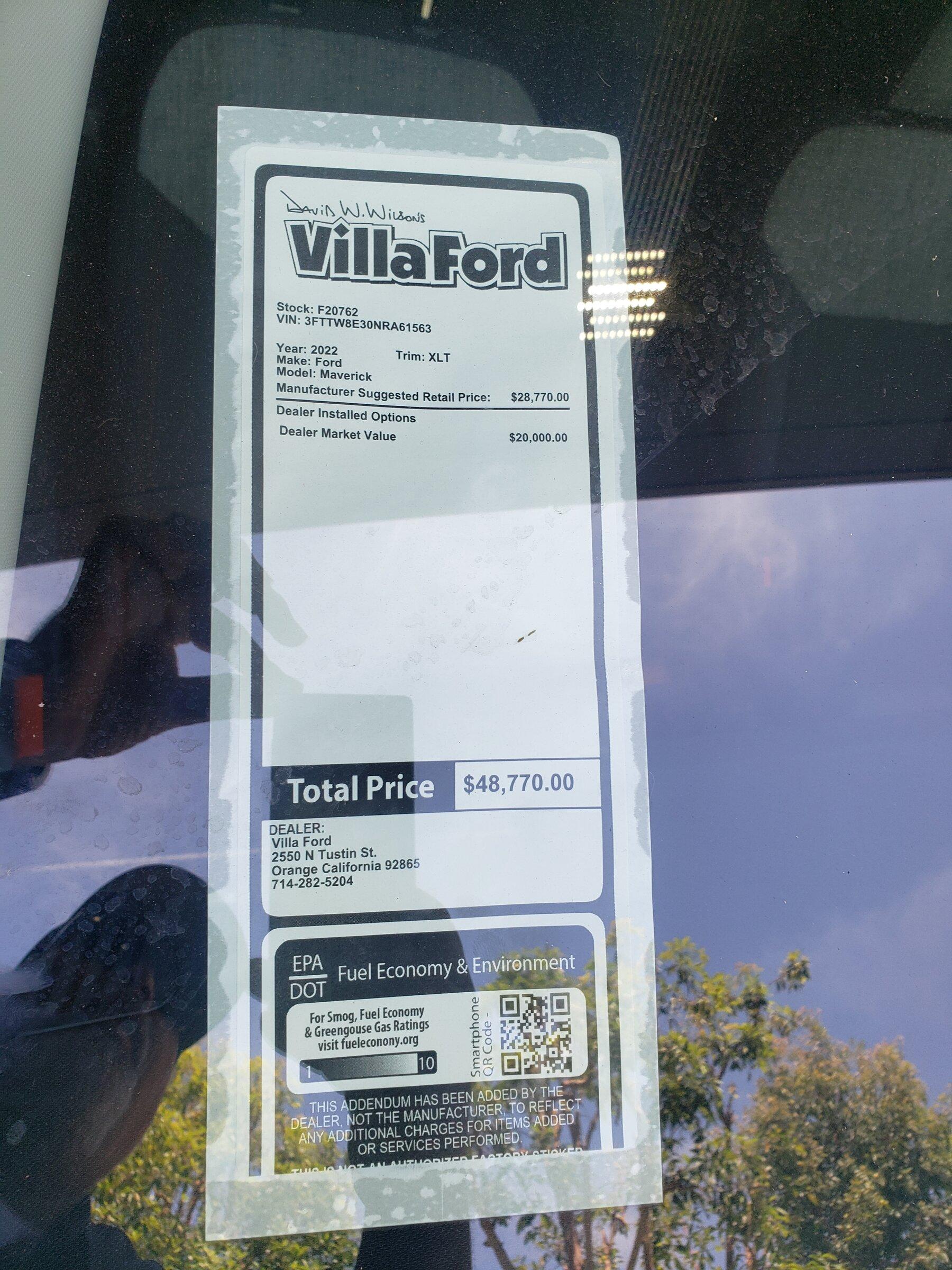 Ford Maverick Dealer markup/non-markup list 20220505_134818