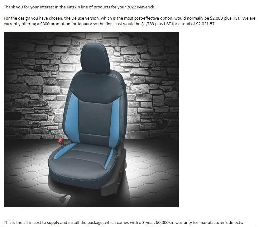 Ford Maverick Get a quote from Katzkin Seat Cover seatcover