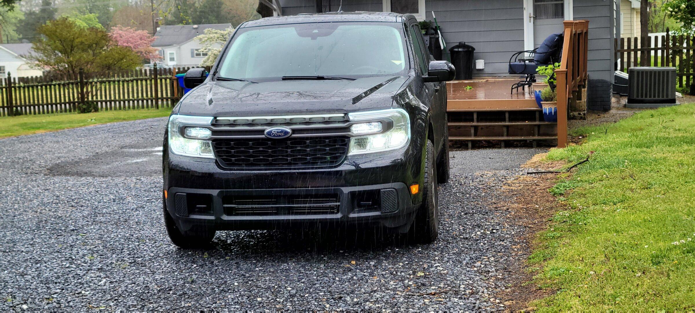 Ford Maverick Custom Lightning-style LED light bar strip added to Maverick grille 20220507_153956