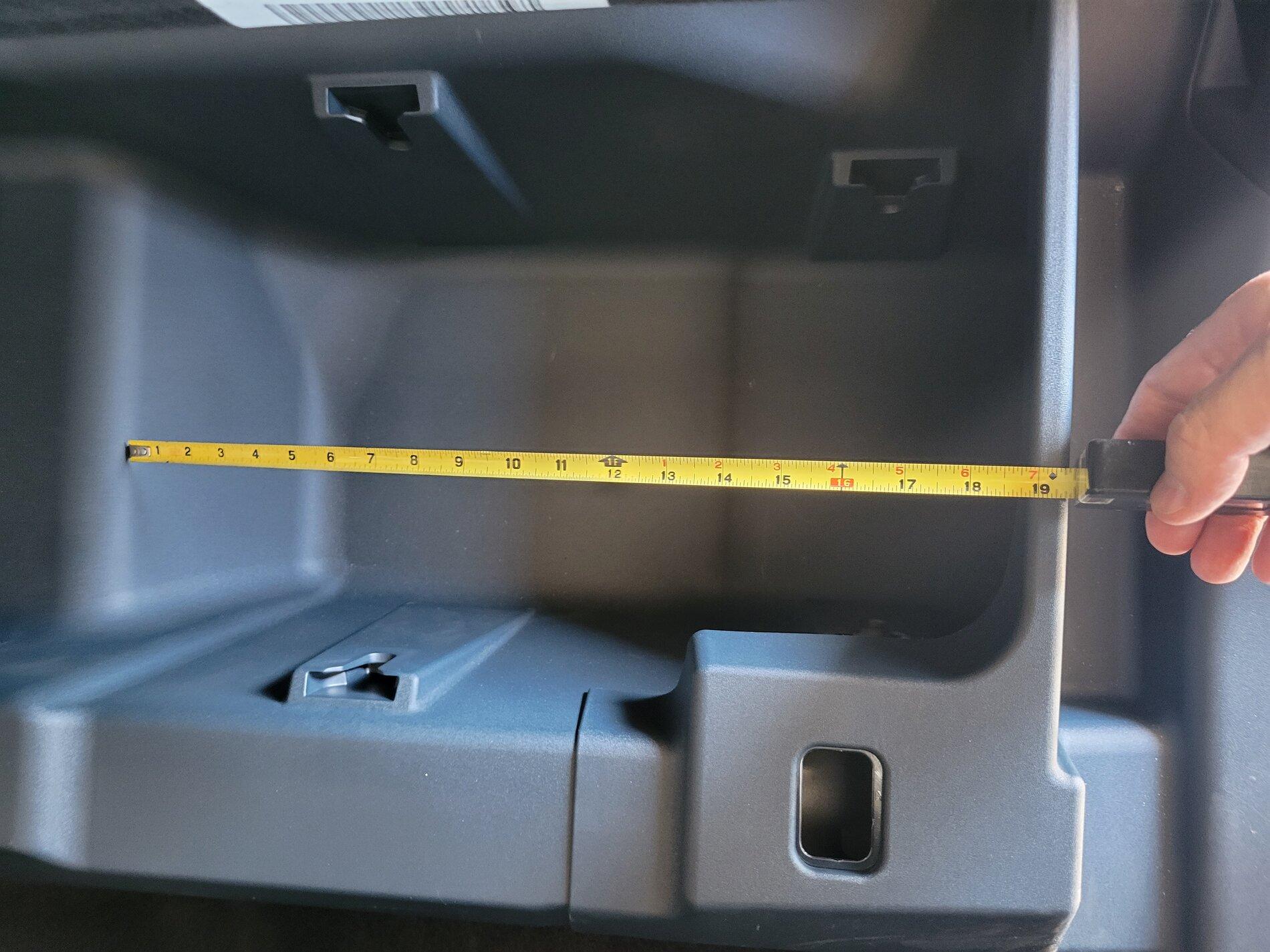 Ford Maverick Alto Blue Lariat FX4 Maverick Trainer Pics. Lots of Measurements / Dimensions Taken Alto Blue 8-25 storage  (2)